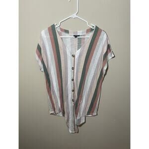 Torrid Slub V-Neck Top Womens 1X Multi-Stripe Dolman Sleeve Tie Front Button